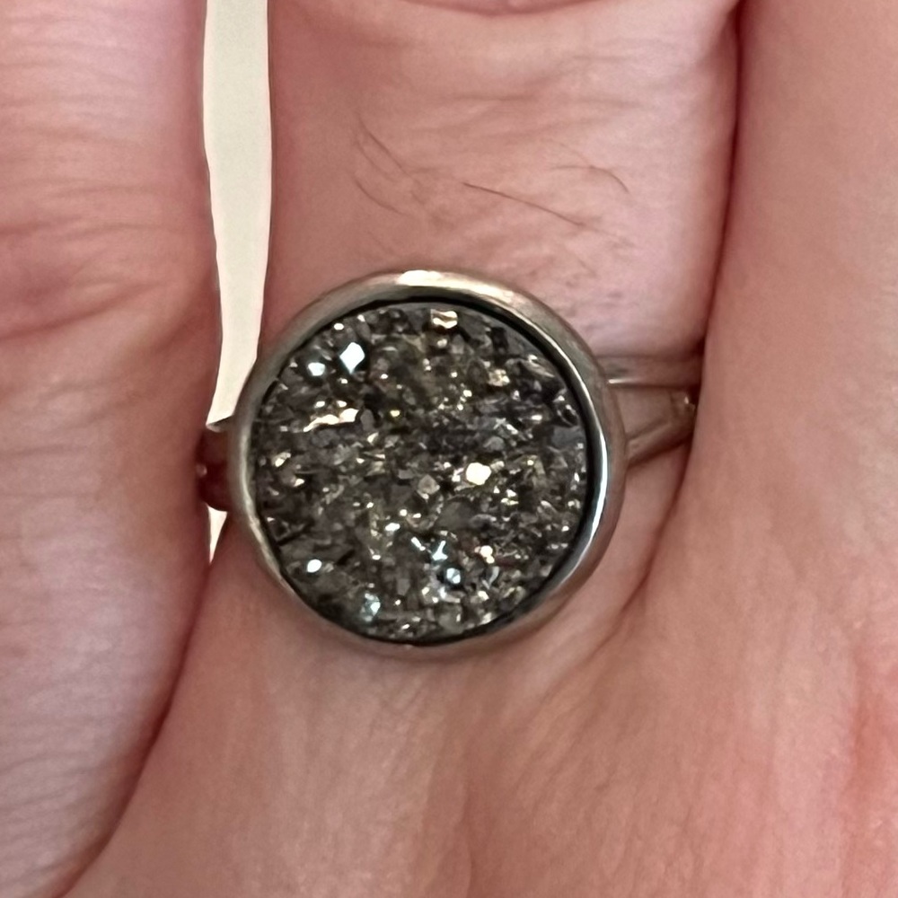 Dark Grey Druzy Adjustable Ring